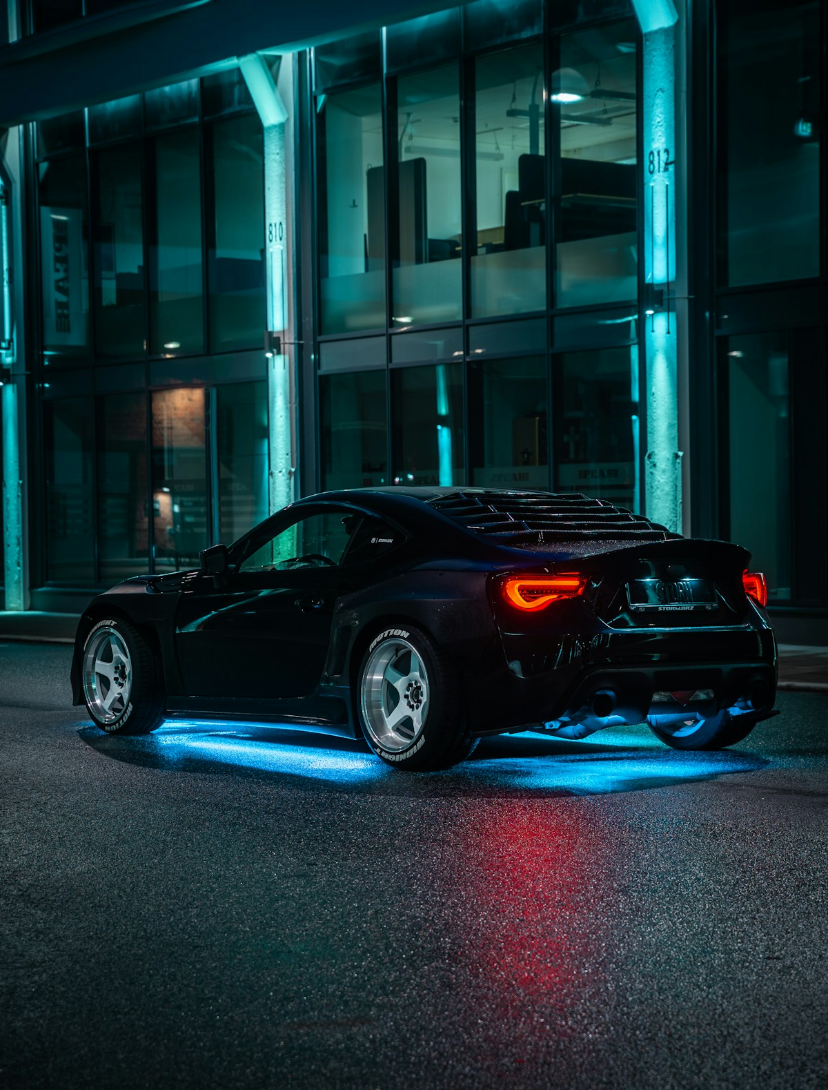 Car with underglow at night